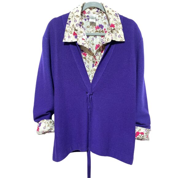 Talbots Purple Wool Open Front Knit Cardigan Large - Picture 6 of 12